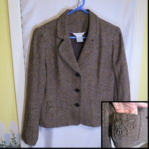 Vintage George Brown Herringbone Blazer Jacket with Floral Pockets Formal